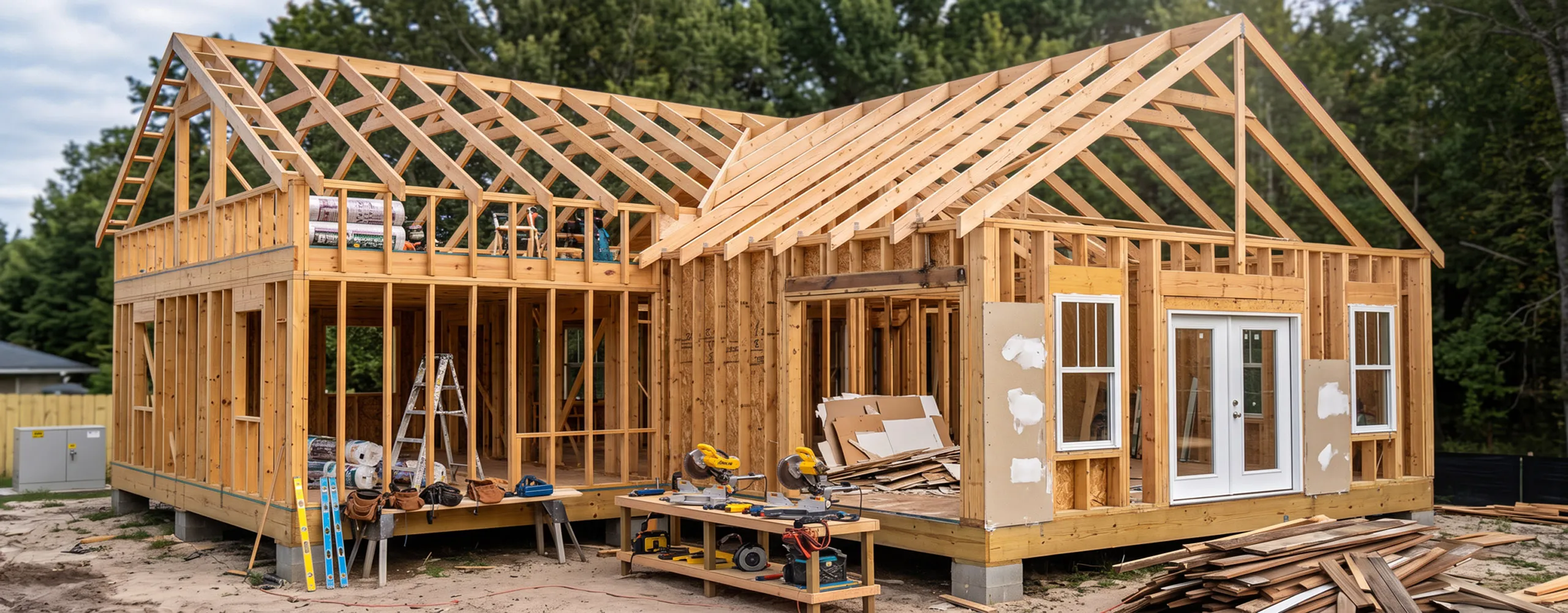 New construction framing in progress on a home addition